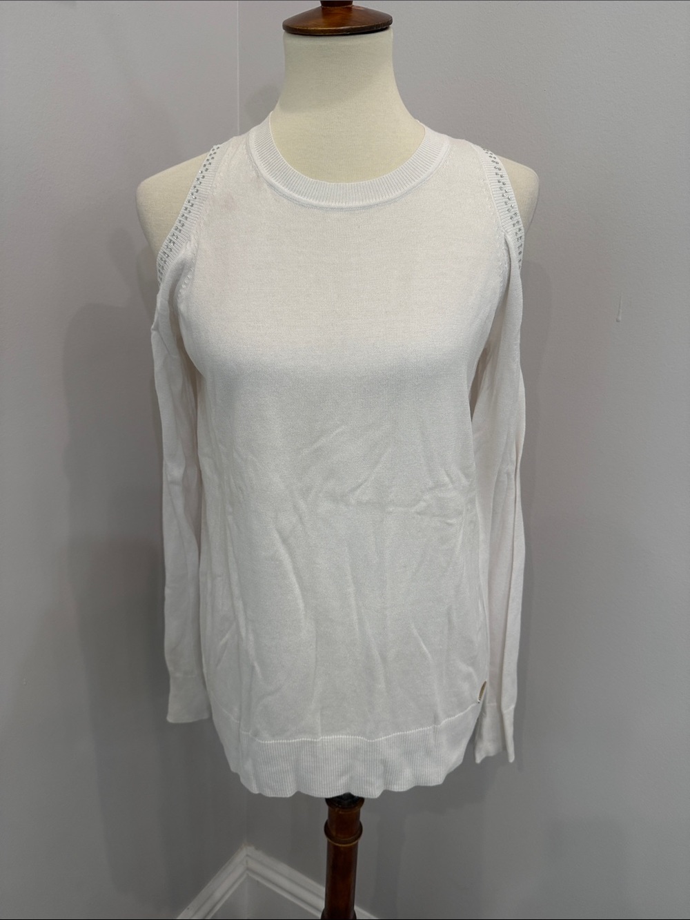 Michael Kors White Cold-Shoulder Long Sleeve Knit Top